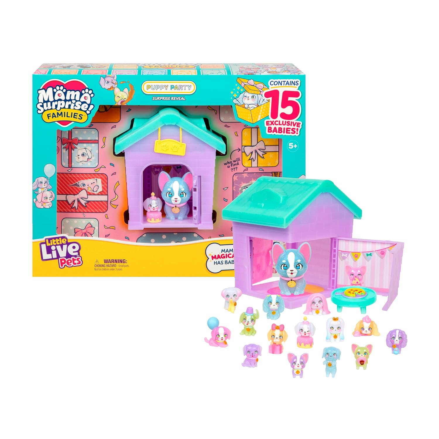 Little Live Pets – Puppy House Playset, aufklappbares Haus mit 15 Mini-Sammelwelpen